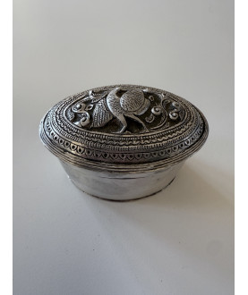 Antique Burmese silver box with peacock – Sil-0227