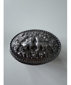 Antique Burmese silver box with rabbits – Sil-0247