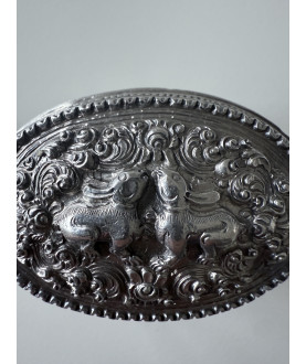 Antique Burmese silver box with rabbits – Sil-0247
