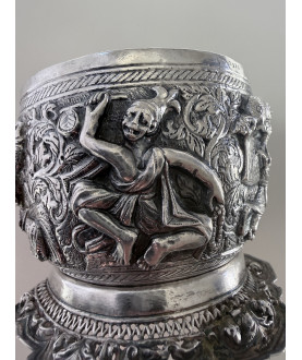 Antique Burmese silver bowl with 6 dance scenes – Sil-0266
