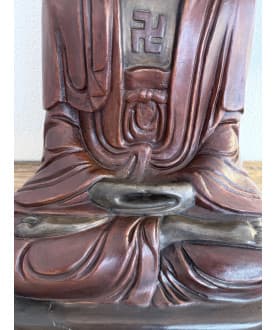 Stor bronze Buddha med lak og svastika-symbol – Kina/Korea, 1700-tallet, 65 cm - BR361