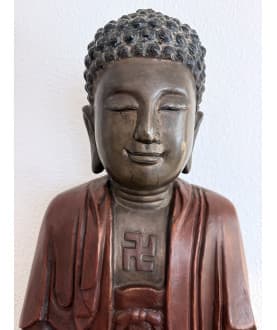 Stor bronze Buddha med lak og svastika-symbol – Kina/Korea, 1700-tallet, 65 cm - BR361