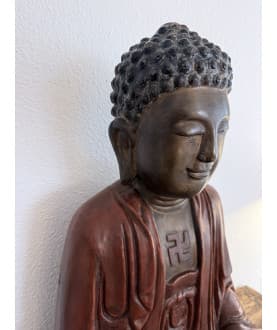 Stor bronze Buddha med lak og svastika-symbol – Kina/Korea, 1700-tallet, 65 cm - BR361