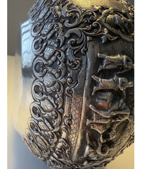 Large Burmese silver bowl with 6 scenes and greeting – Sil-0267