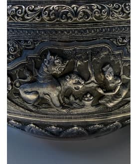 Large Antique Burmese Silver Bowl with Royal Scenes – Sil-0268