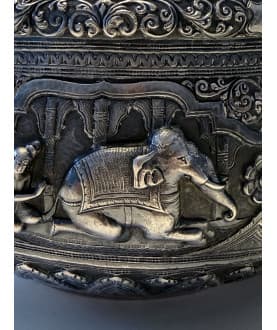 Large Antique Burmese Silver Bowl with Royal Scenes – Sil-0268