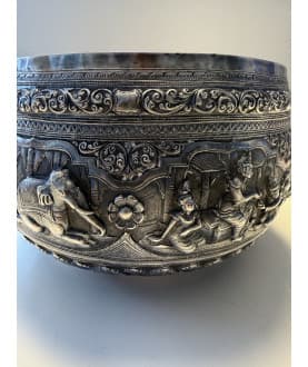 Large Antique Burmese Silver Bowl with Royal Scenes – Sil-0268