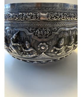 Large Antique Burmese Silver Bowl with Royal Scenes – Sil-0268