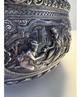 Large Antique Burmese Silver Bowl with Royal Scenes – Sil-0268