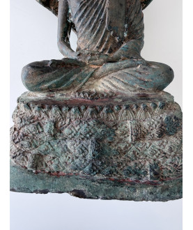 Antik Naga Buddha i bronze på flerdelt trone – Thailand, start 1900-tallet, 35 cm - BR362