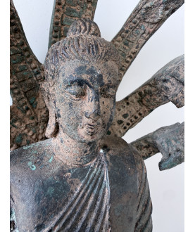 Antique Naga Buddha in Bronze on Multi-Tier Throne – Thailand, Early 20th Century, 35 cm - BR362