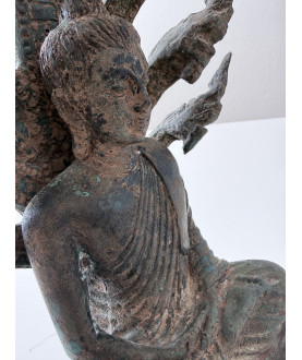 Antique Naga Buddha in Bronze on Multi-Tier Throne – Thailand, Early 20th Century, 35 cm - BR362