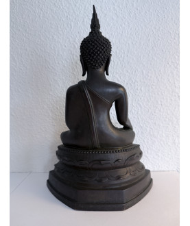 Ayutthaya Buddha i bronze på trone – Thailand, 1700-tallet, 27 cm - BR366