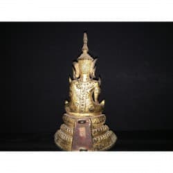 Antiker Bangkok Buddha in teilweise vergoldeter Bronze – Thailand, Spätes 19. / Frühes 20. Jahrhundert, 19 cm – BR167
