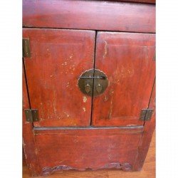 Antique Chinese Red Lacquer Cabinet in Elm - M-018