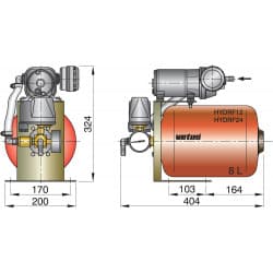 VETUS pressurized water system, 24 V, 8 l tank, adj. pressure switch