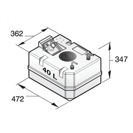 VETUS dieselbränsletank inkl. anslutningar, 40 liter, för 10 mm slang