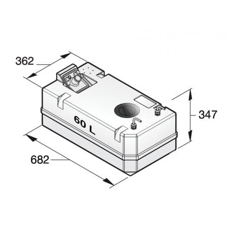 VETUS dieselbränsletank inkl. anslutningar, 60 liter, för 10 mm slang