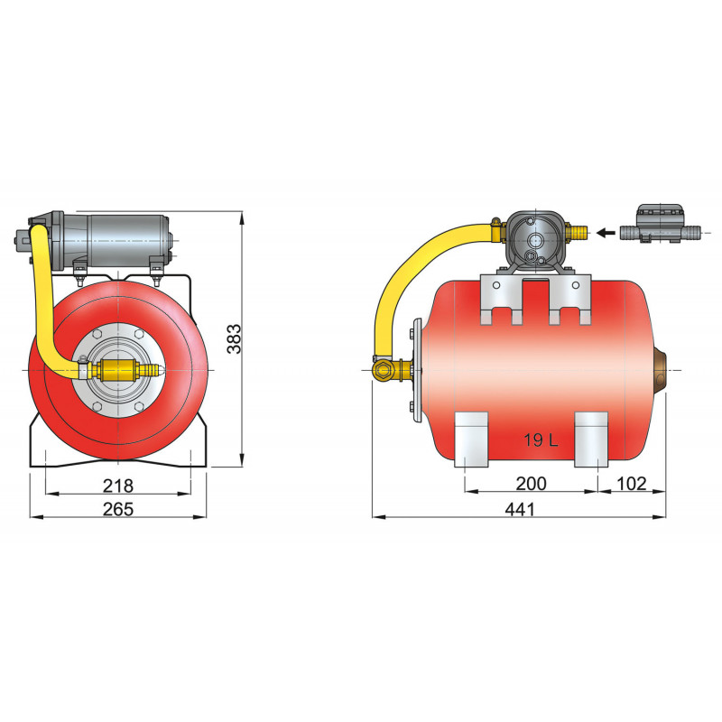 VETUS tryckvattensystem, 12 Volt, med 19 liters tank