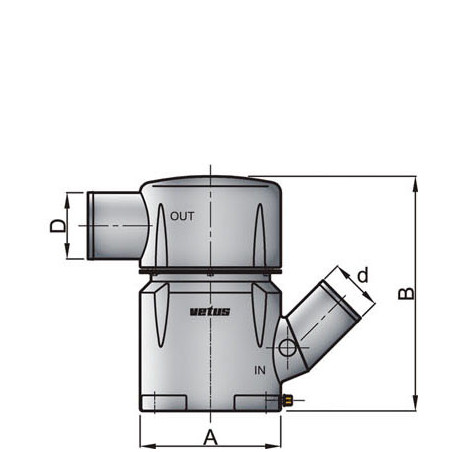 VETUS waterlock type MGP, inlet 102 mm-45 degrees, outlet 102 mm
