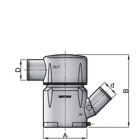 VETUS vattenlås typ MGP, inlopp 90 mm-45 grader, utlopp 90 mm