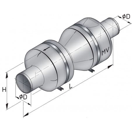 VETUS ljuddämpare typ MV, 100 mm, för högpresterande båtar