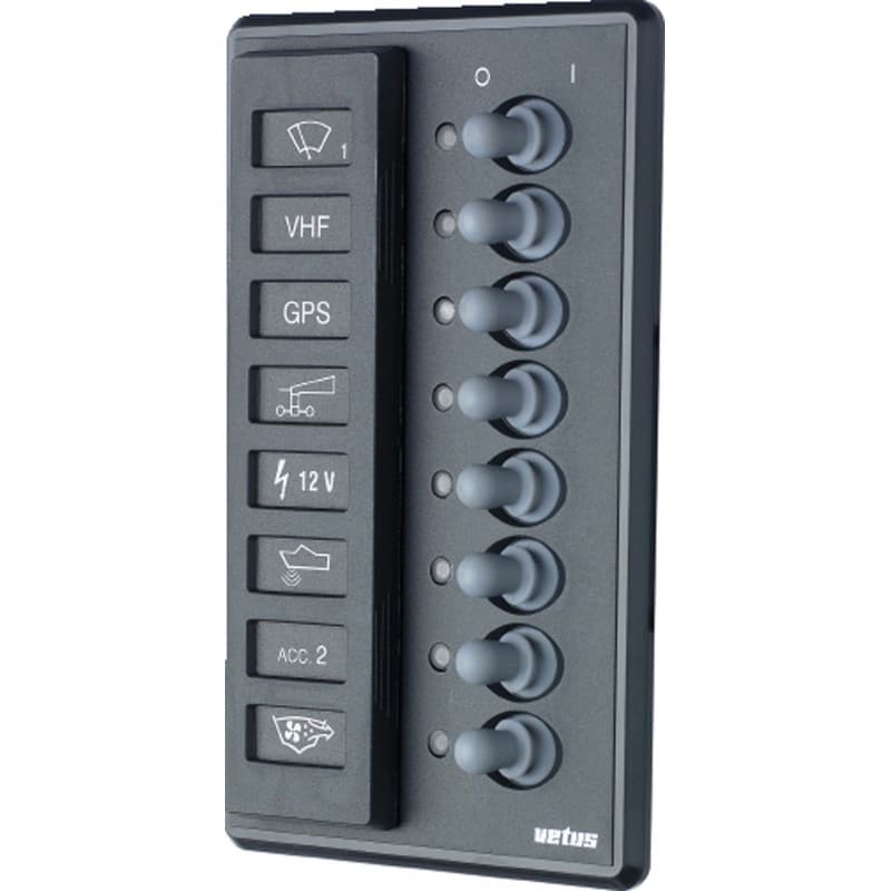 VETUS switch panel type P8F for 8 blade or automatic fuses, 12/24 V