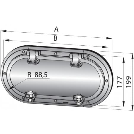 VETUS porthole, S/S (AISI 316), AI, utskärningsstorlek 322mm, inkl. myggnät
