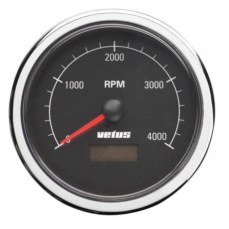 VETUS varvtals-/timräknare, svart, 12/24 V, utskärningsstorlek 100 mm