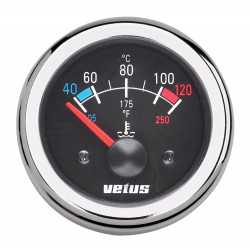 VETUS vattentemperaturmätare, svart, 12 Volt, utskärningsstorlek 52 mm