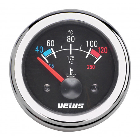 VETUS vattentemperaturmätare, svart, 12 Volt, utskärningsstorlek 52 mm