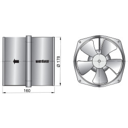 VETUS extraction ventilator, 12 V, 6 A, 178 mm