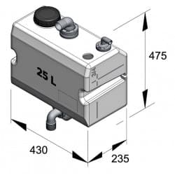VETUS bulkhead mounted waste water tank 25 litre, horizontal version