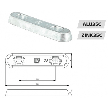 VETUS skroganode type 35 i zink eksklusiv monteringskit - 4