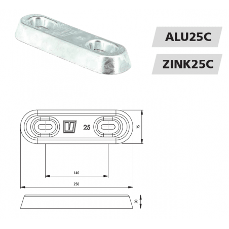 VETUS skroganode type 25 i zink eksklusiv monteringskit - 3
