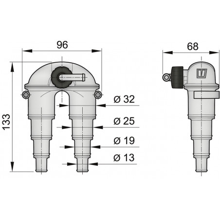 Antihævert m. 360° drejelig slangestuds, m. ventil, m. 2m. slange, 13 - 32 mm - 3