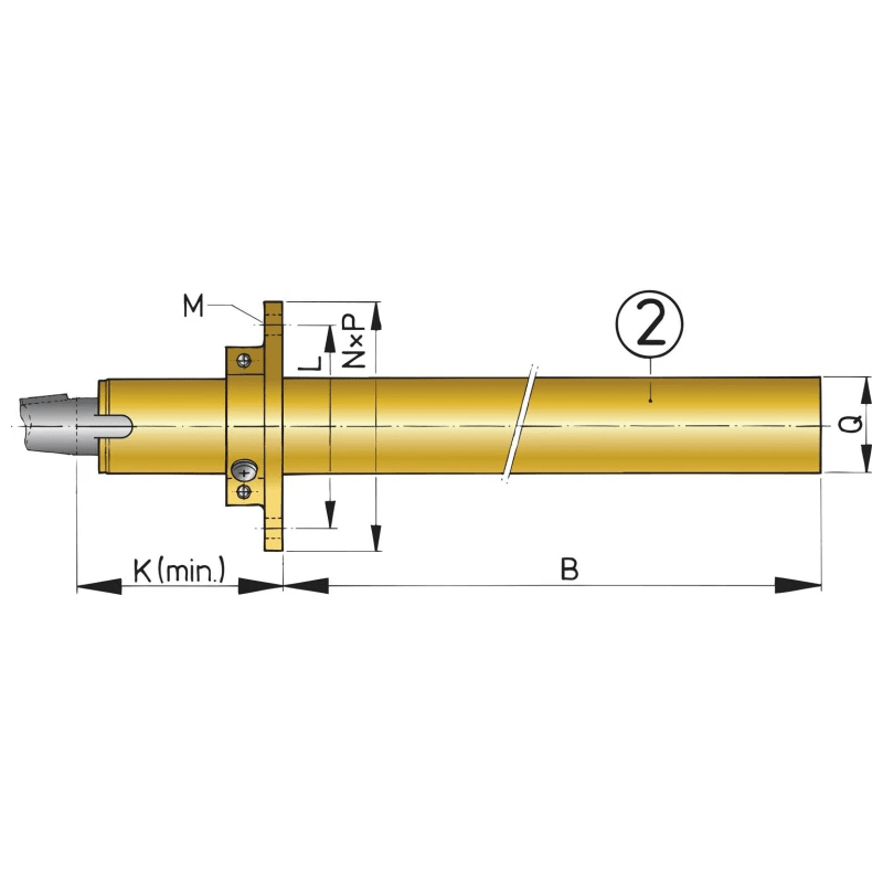 Stävrör i brons med stödlager Ø30mm, L 1100mm. Ø 30 mm - 1