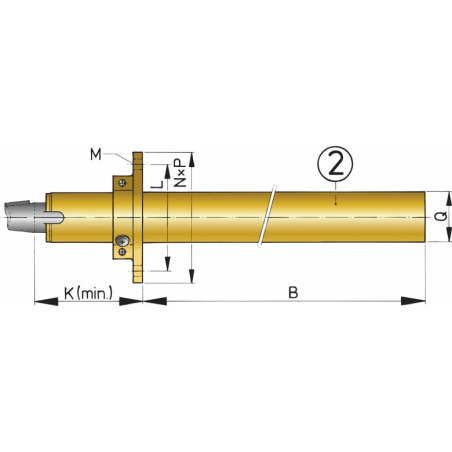 Stävrör i brons med stödlager Ø30mm, L 1100mm. Ø 30 mm - 1