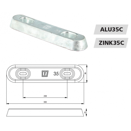 VETUS skroganode type 35 i zink eksklusiv monteringskit - 4