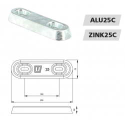 VETUS skroganode type 25 i zink eksklusiv monteringskit - 3