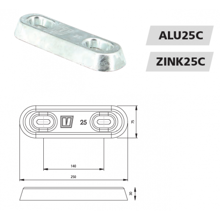 VETUS skroganode type 25 i zink eksklusiv monteringskit - 3
