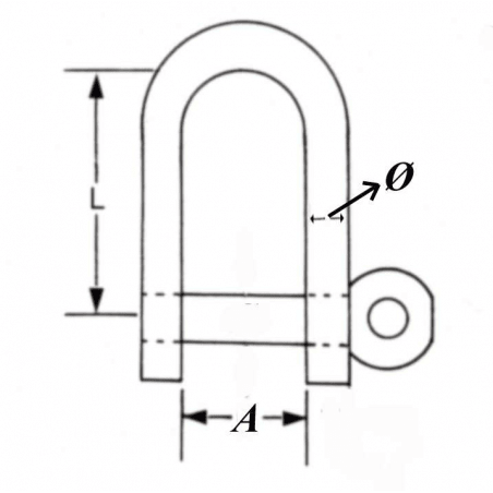 D-sjækel i rustfrit stål med sikret bolt AISI316 - 2