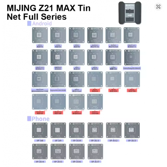 Mijing Z21 Max CPU Chip BGA Şablon Platform Seti iPhone A8-A18 Pro/Hisilicon/Qualcomm Snapdragon