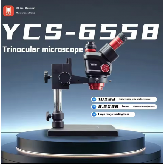 YCS 6558X 6.5X-58X 360° Dönebilen Büyük Tabanlı Trinoküler Stereo Zoom Mikroskop