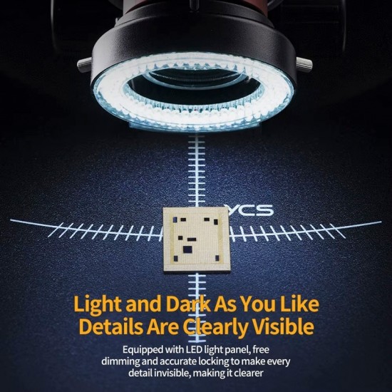 YCS 6065X Trinoküler Mikroskop 0,6-6,5x Büyütme Led Halka Işık Büyük Taban