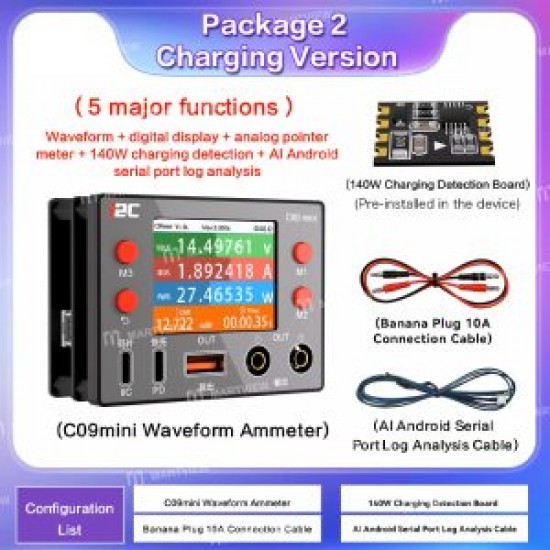 i2C C09mini Dalga Formu Ampermetresi, Akım Dalga Formu Alımını ve IIC Protokol Kodu Çip Okuma/Yazma İşlemlerini Destekler