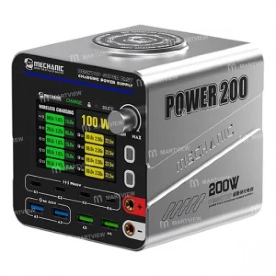 Mechanic Power 200 GaN Masaüstü Hızlı Şarj İstasyonu, QC3.0 / PD3.1 / Kablosuz Şarjı Destekler