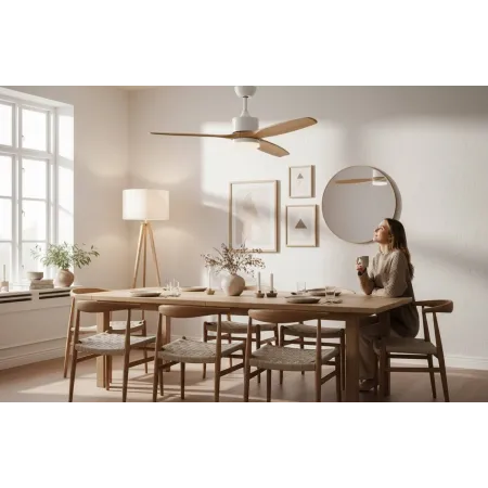 Ventilador Blanco-Madera Haya Montiel Ambiente Comedor Alda Iluminacion