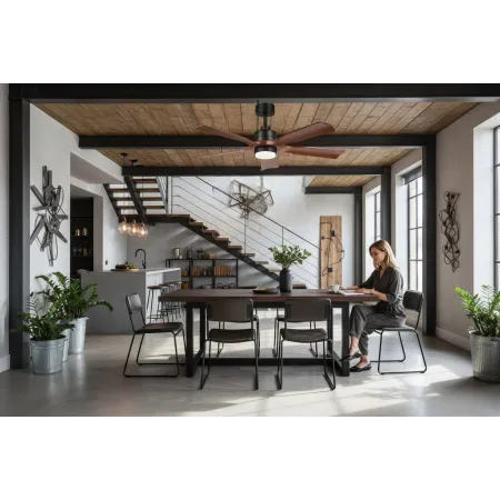 Ventilador Negro-Madera Roble Letur Alda Iluminacion