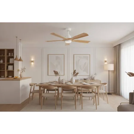 Ventilador Blanco-Madera Haya Letur Alda Iluminacion